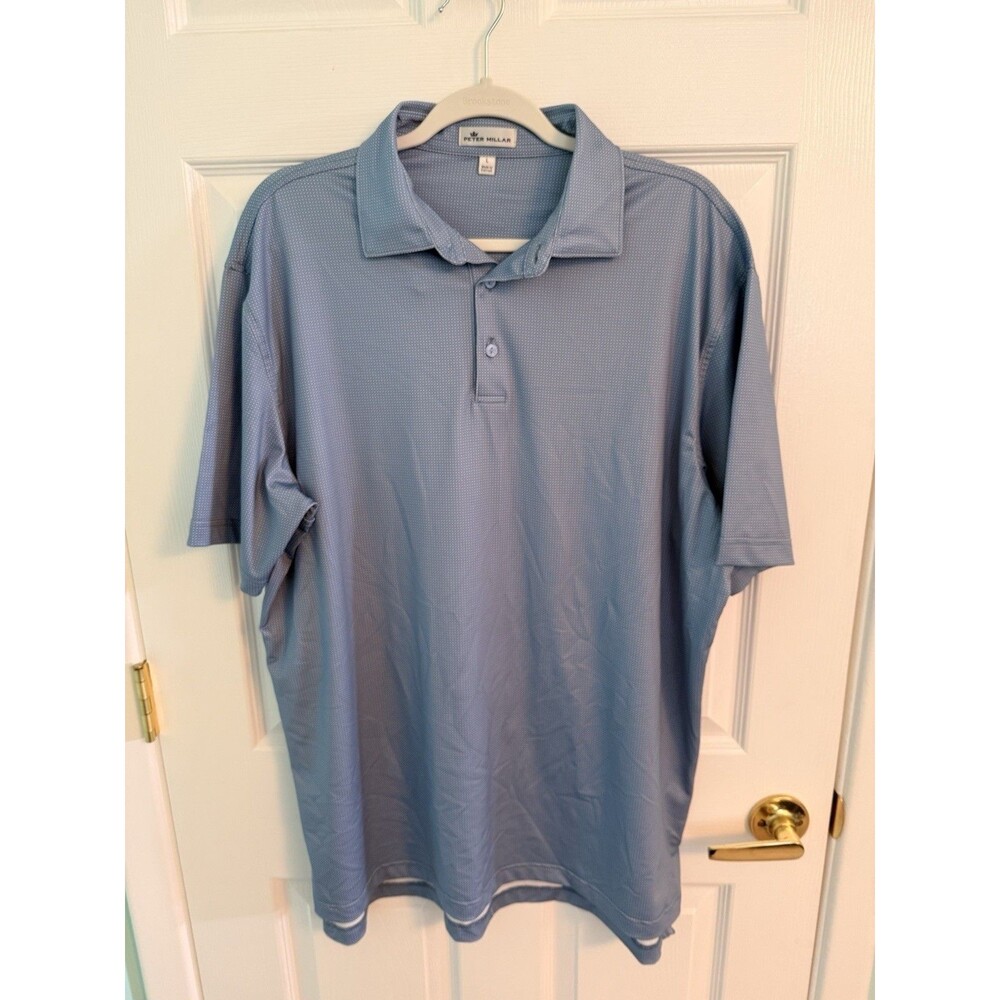 Peter Millar Shirt Mens Large Blue Summer Golf Polo Micro Polka Dot Stretch